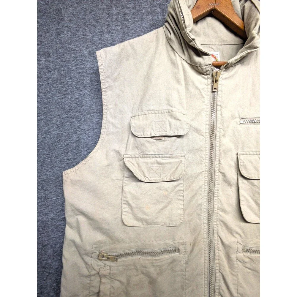 Banana Republic Safari Vest XL Khaki Vintage Utility Fishing Travel Vest W/Hood